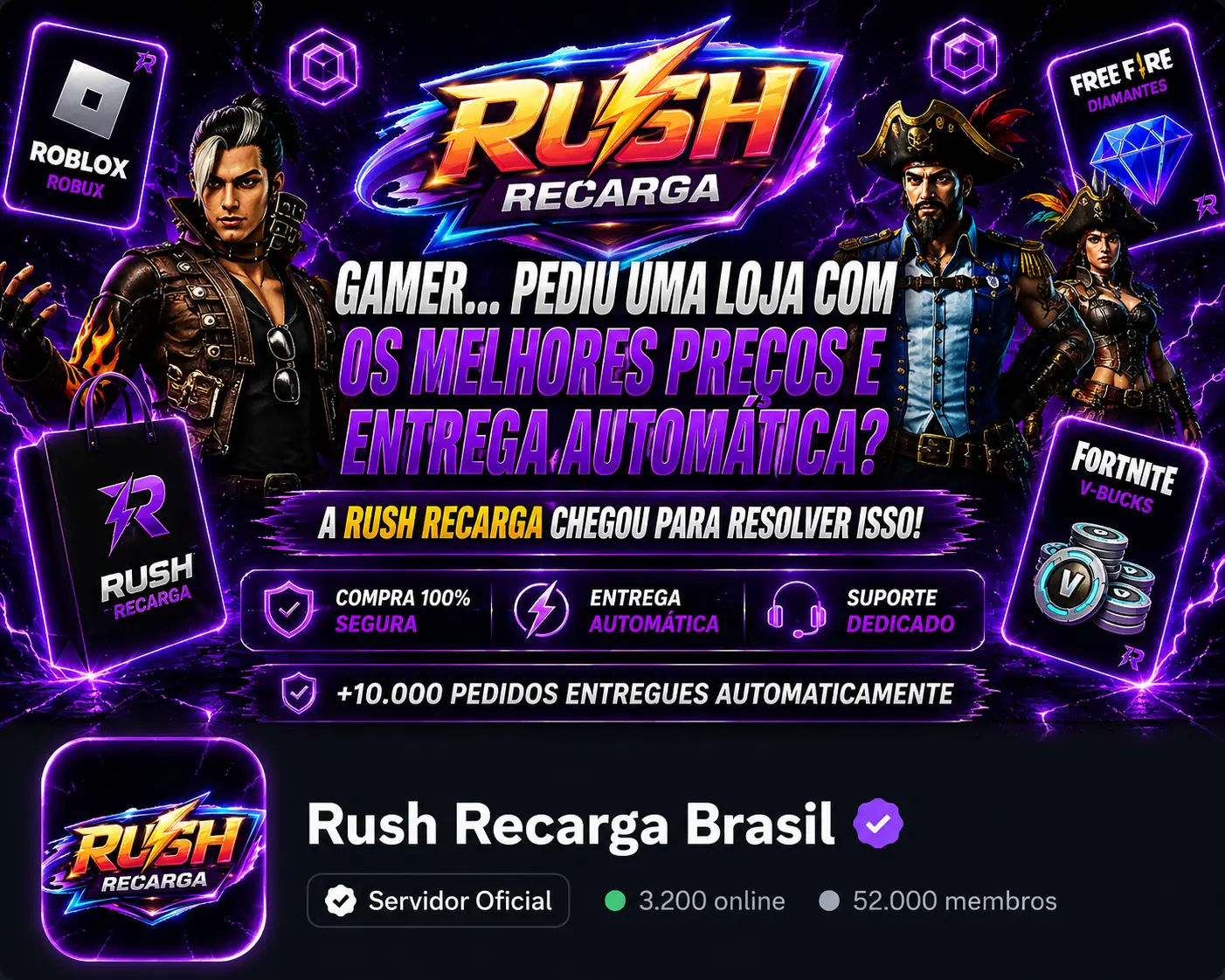 Servidor oficial Rush Recarga no Discord
